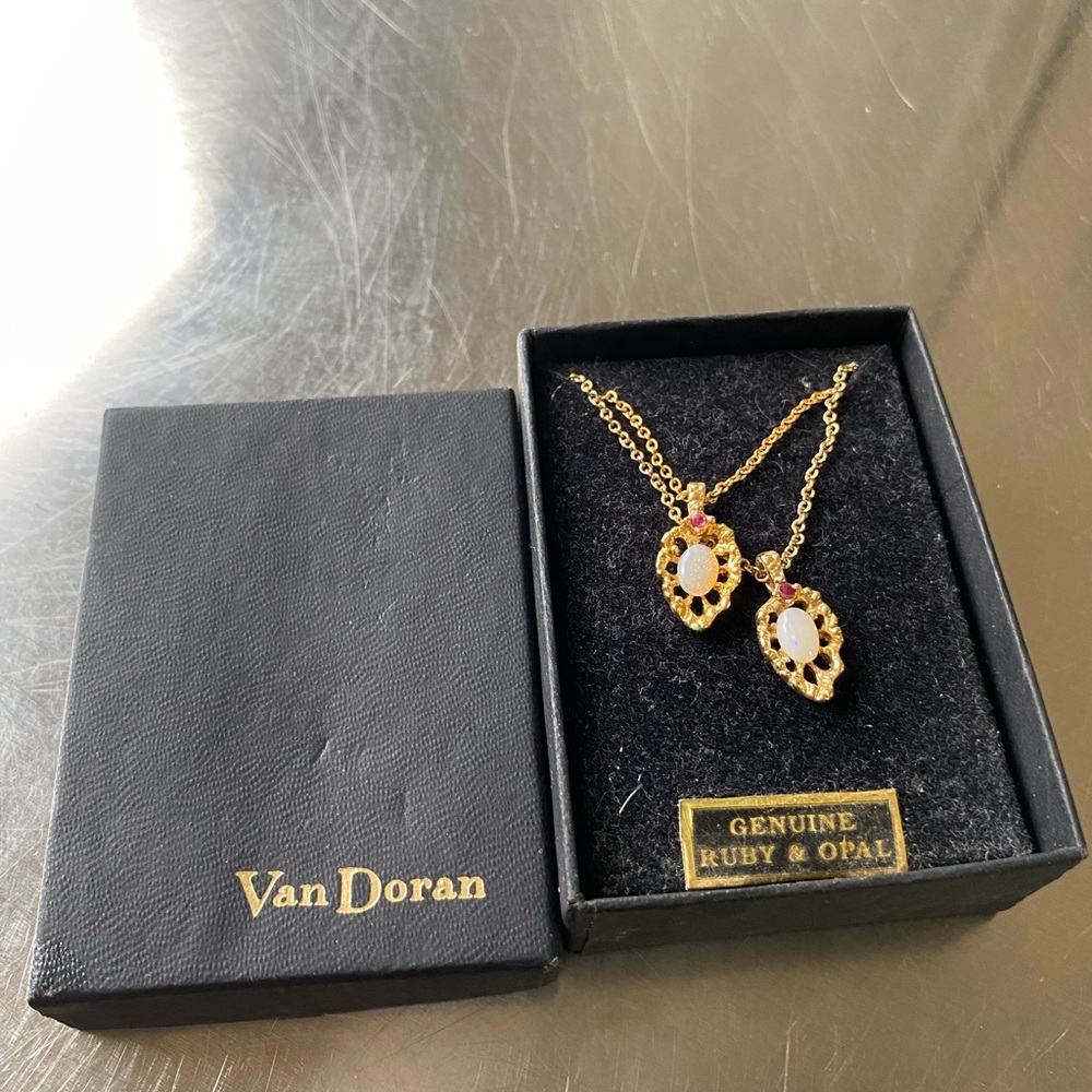 Van Doran Gold Plated Opal & Ruby Necklace Set